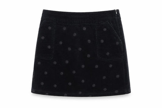 White Stuff Women's Black Corduroy Polka Dot A-Line Skirt UK 12
