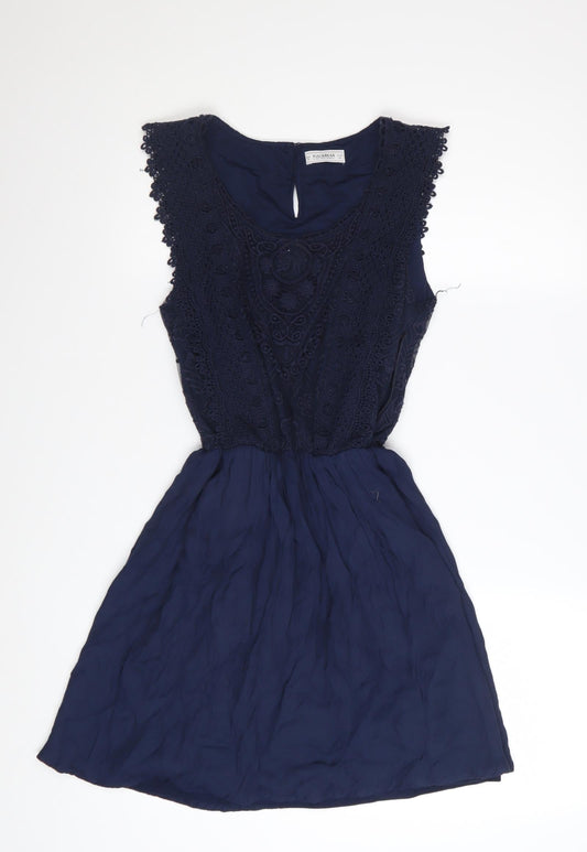 Pull & Bear Women's Blue Cotton A-Line Sleeveless Dress Size 12