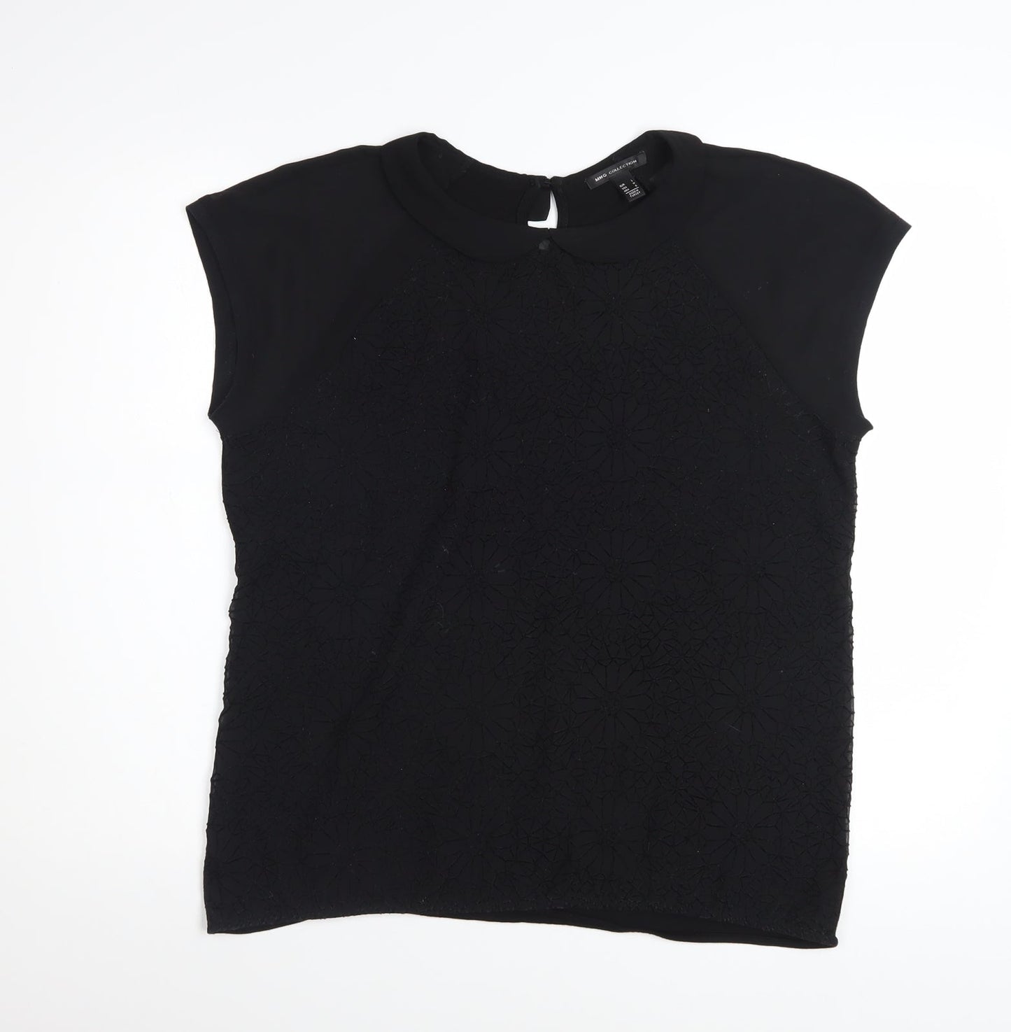 MNG Collection Women Black Collared Short Sleeve Blouse Size L