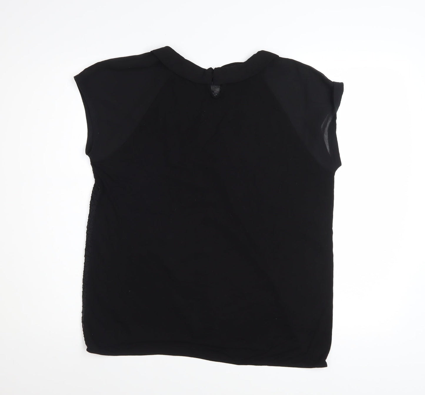 MNG Collection Women Black Collared Short Sleeve Blouse Size L