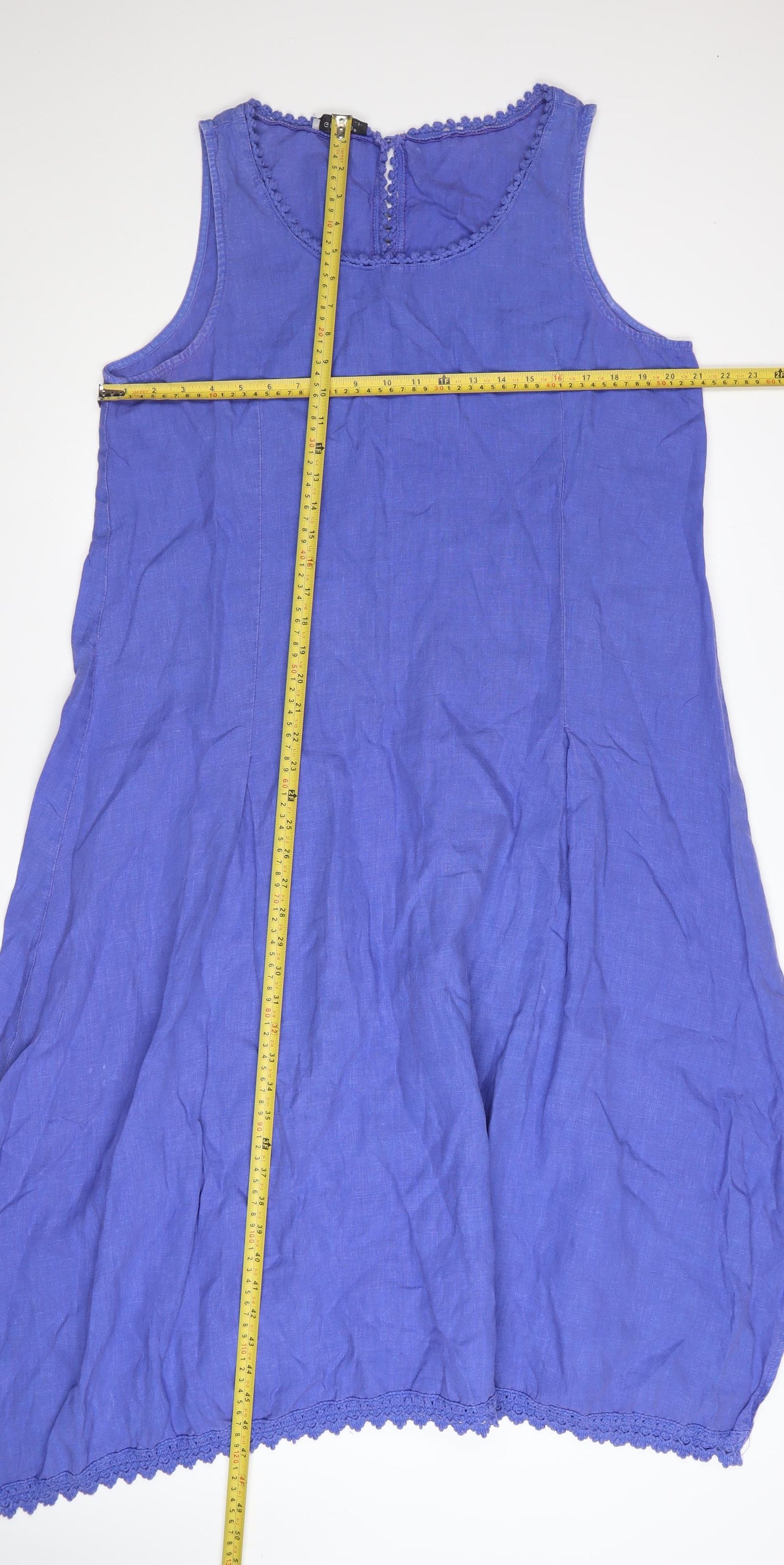 GRAND Women Blue Linen Shift Dress Size 14 Sleeveless Summer Casual