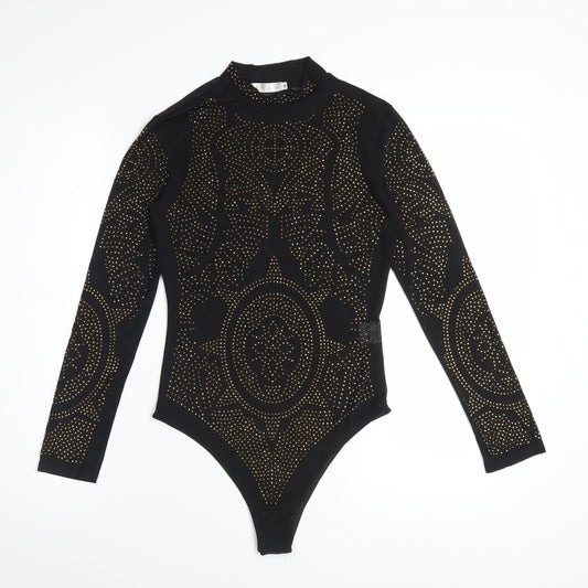 Lajoly & Co Women Black Gold Studded Long Sleeve Bodysuit M