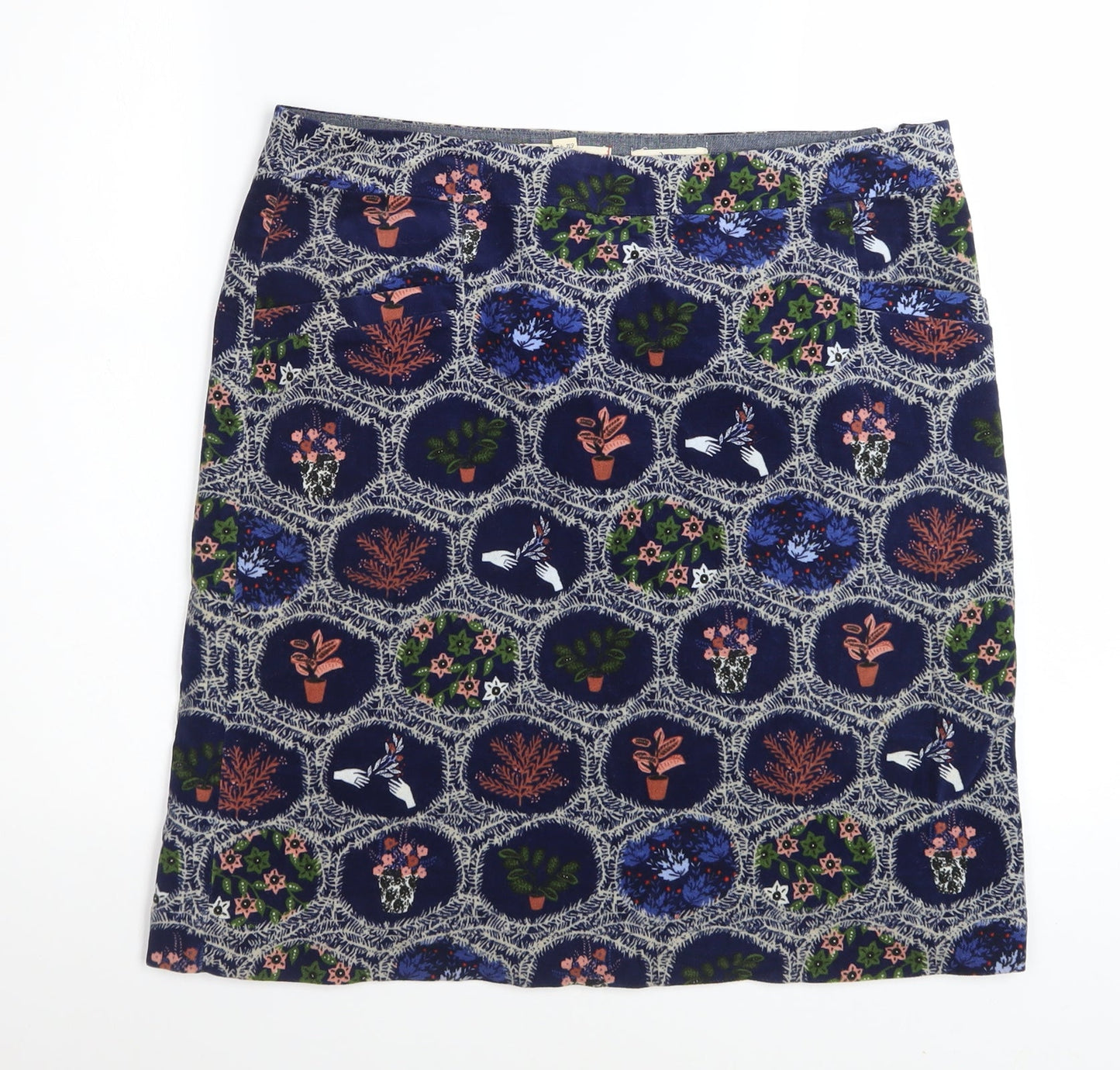 White Stuff Women's Blue Floral Cotton Stretch Pencil Skirt UK 12