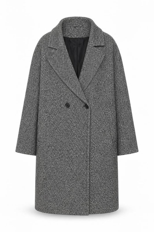 Primark Rita Ora Women Grey Herringbone Long Tweed Overcoat Size L 14-16