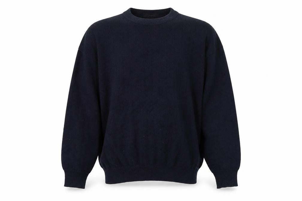Front view of Jaeger Men's Blue Wool Blend Crew Neck jumper Medium