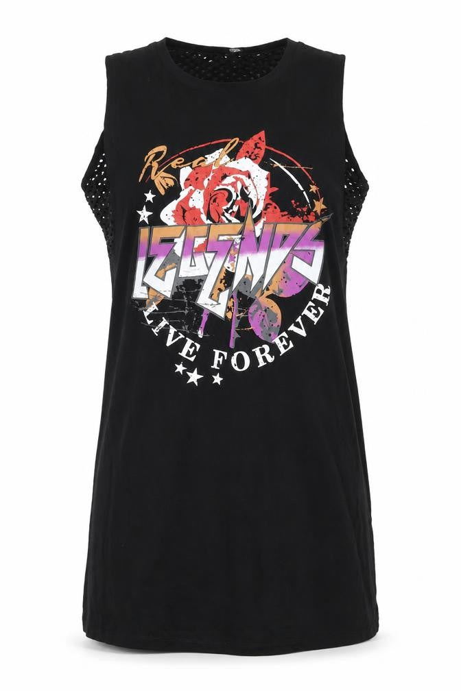 Select Womens Black Size 10 Rock Graphic Sleeveless T-Shirt Dress