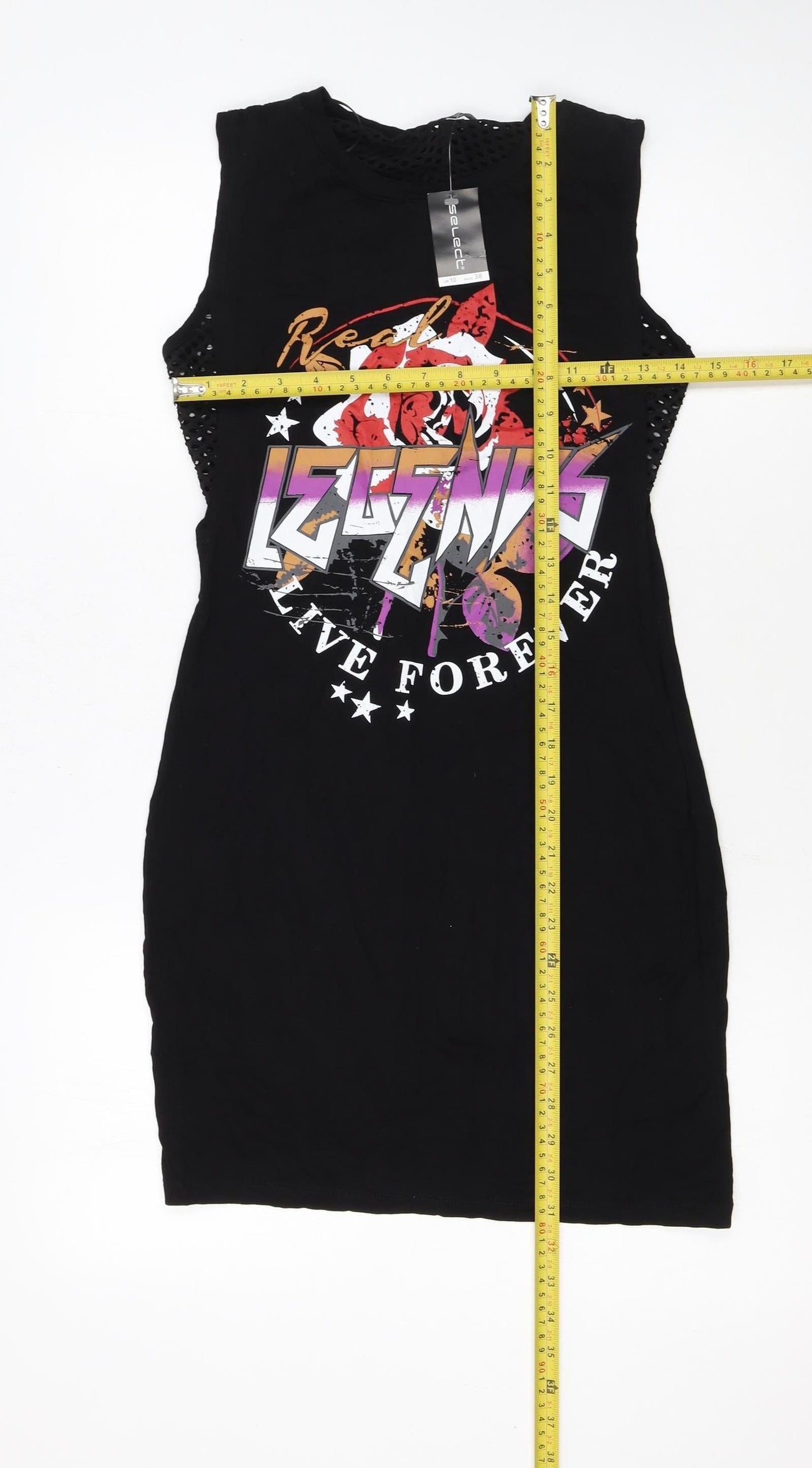 Select Womens Black Size 10 Rock Graphic Sleeveless T-Shirt Dress