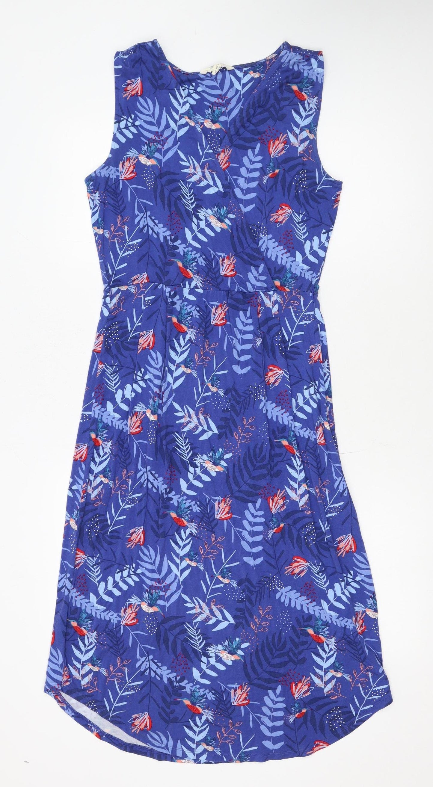 White Stuff Women's Blue Floral Sleeveless A-Line Dress Size 10