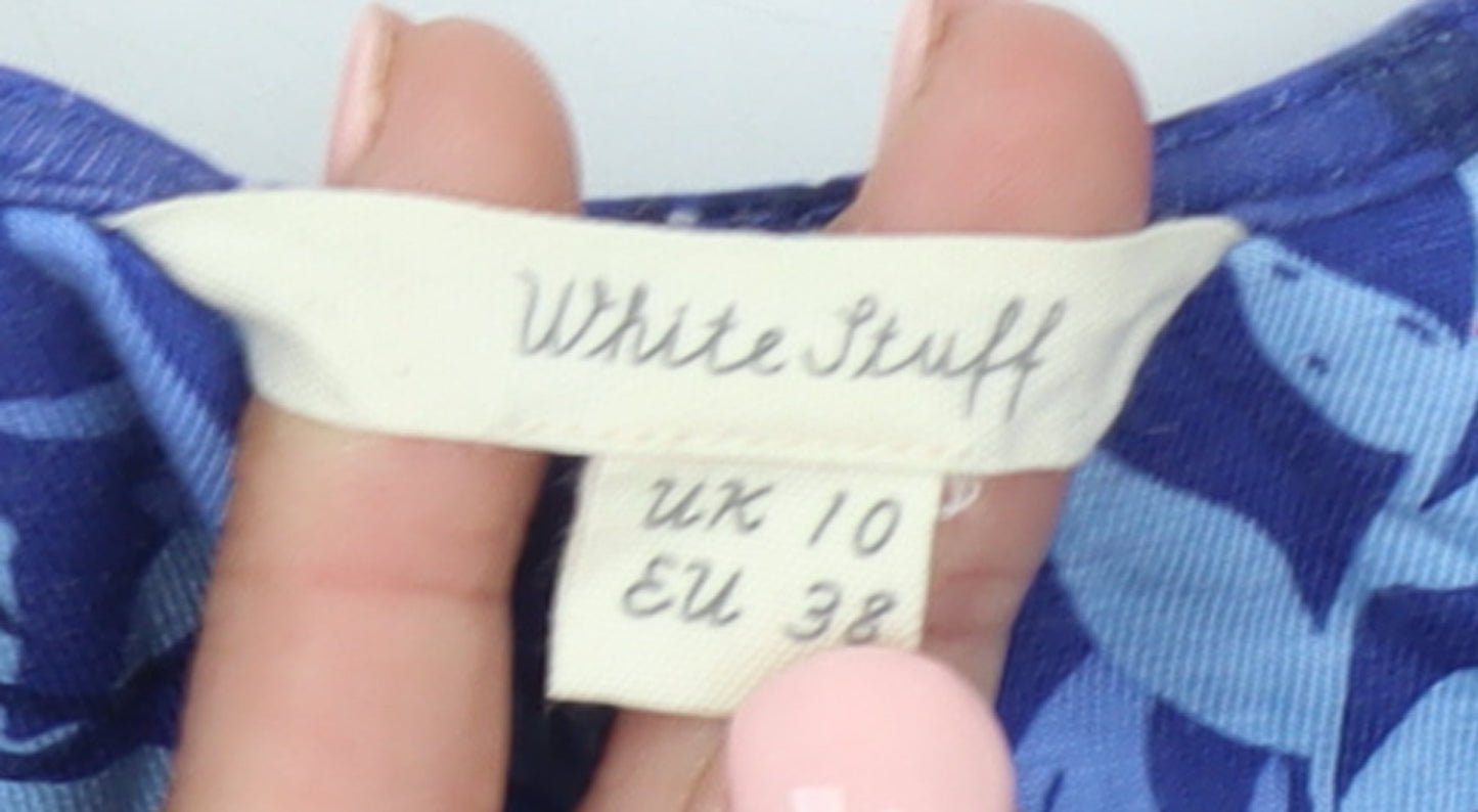 White Stuff Women's Blue Floral Sleeveless A-Line Dress Size 10