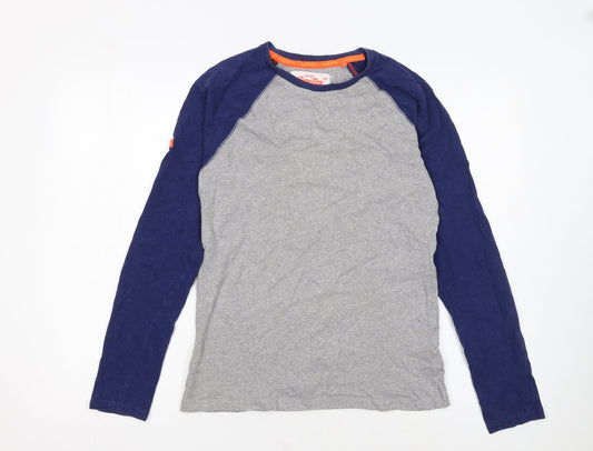 Superdry Men's Grey Blue Long Sleeve Crew Neck Slim Fit T-Shirt S