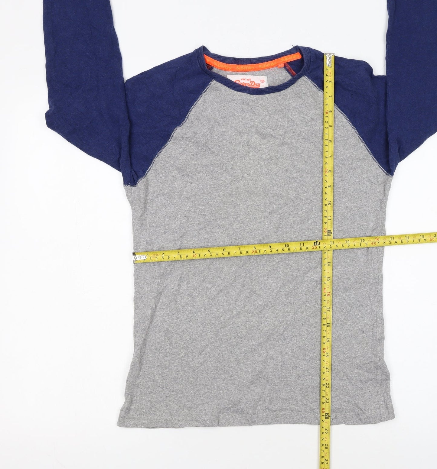 Superdry Men's Grey Blue Long Sleeve Crew Neck Slim Fit T-Shirt S