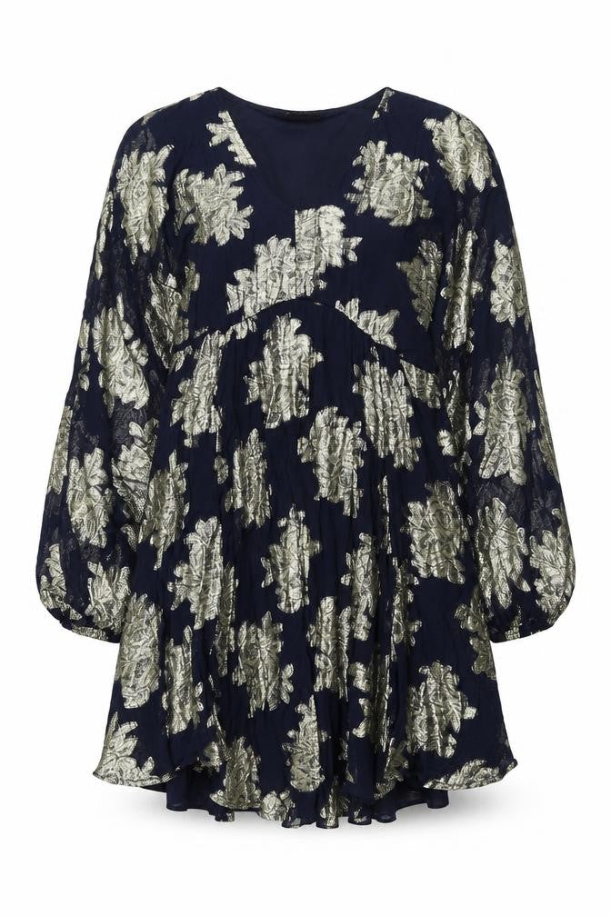 Et Vous Women's Blue Floral Metallic A-Line Party Dress Size 10
