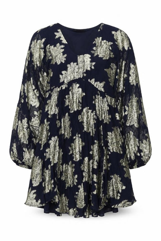 Et Vous Women's Blue Floral Metallic A-Line Party Dress Size 10