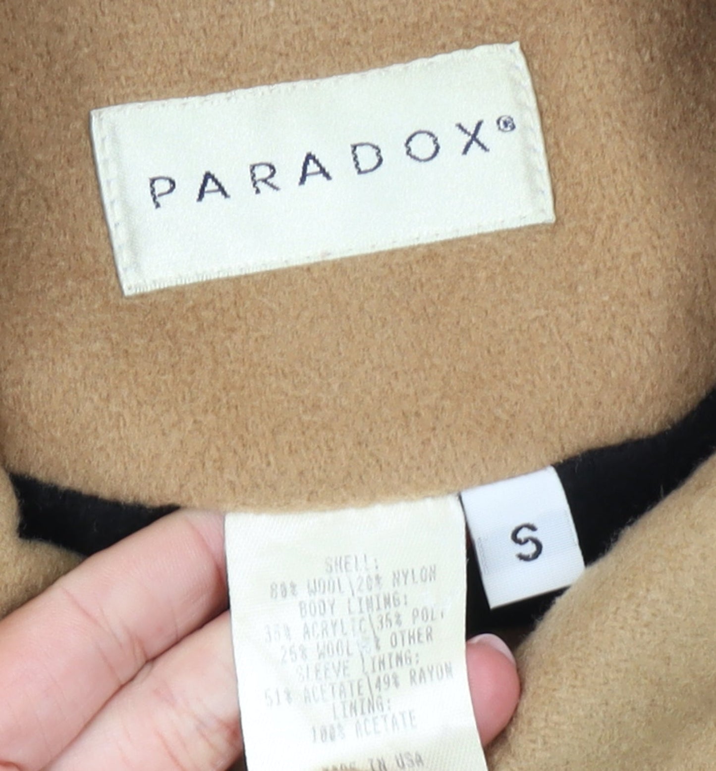 Paradox Women Beige Wool Blend Mid-Length Overcoat Size S