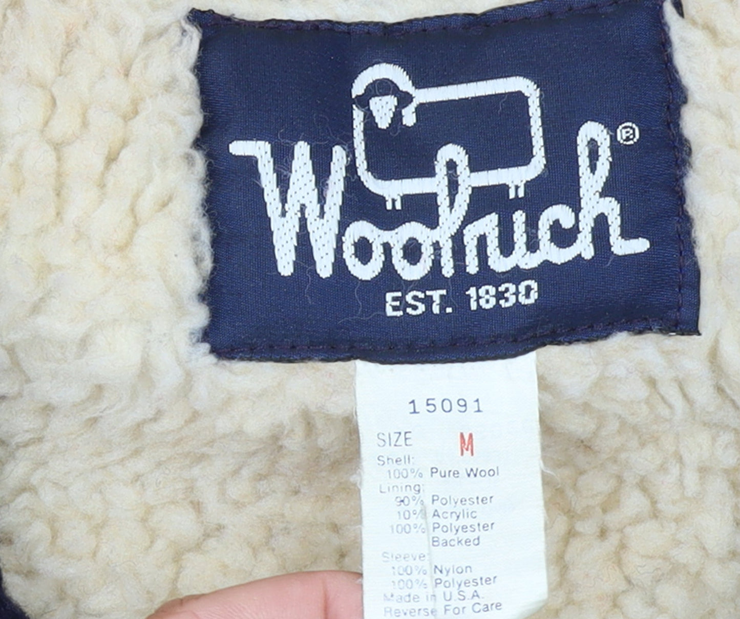 Woolrich Men's Blue and Red Wool Bomber Jacket M Winter Outdoor