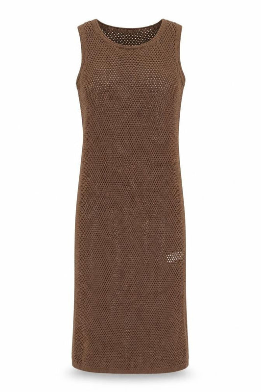 Marks & Spencer Women Brown Crochet Slip Dress Size S Sleeveless Midi