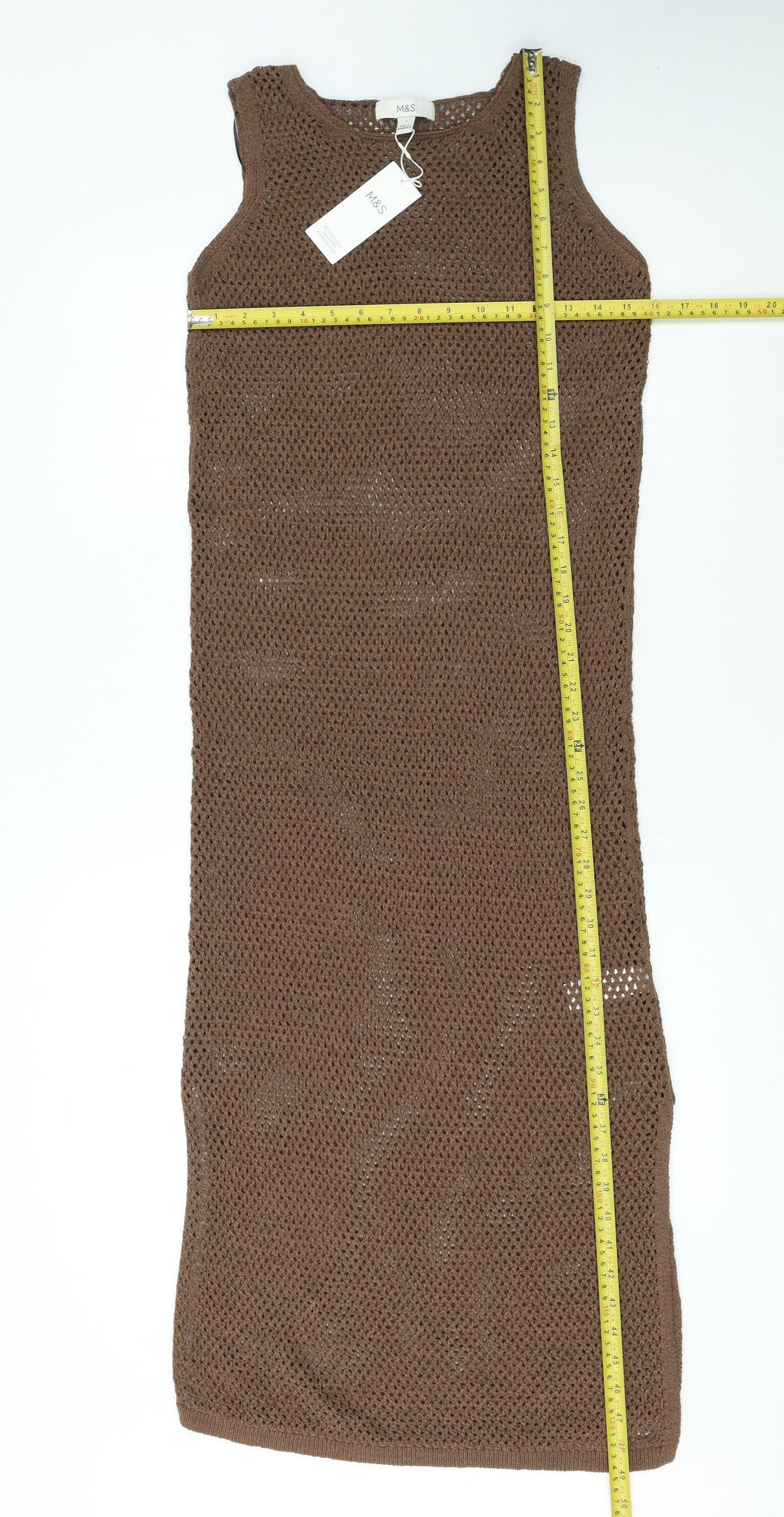 Marks and Spencer Women Brown Crochet Slip Dress Size S Sleeveless Midi