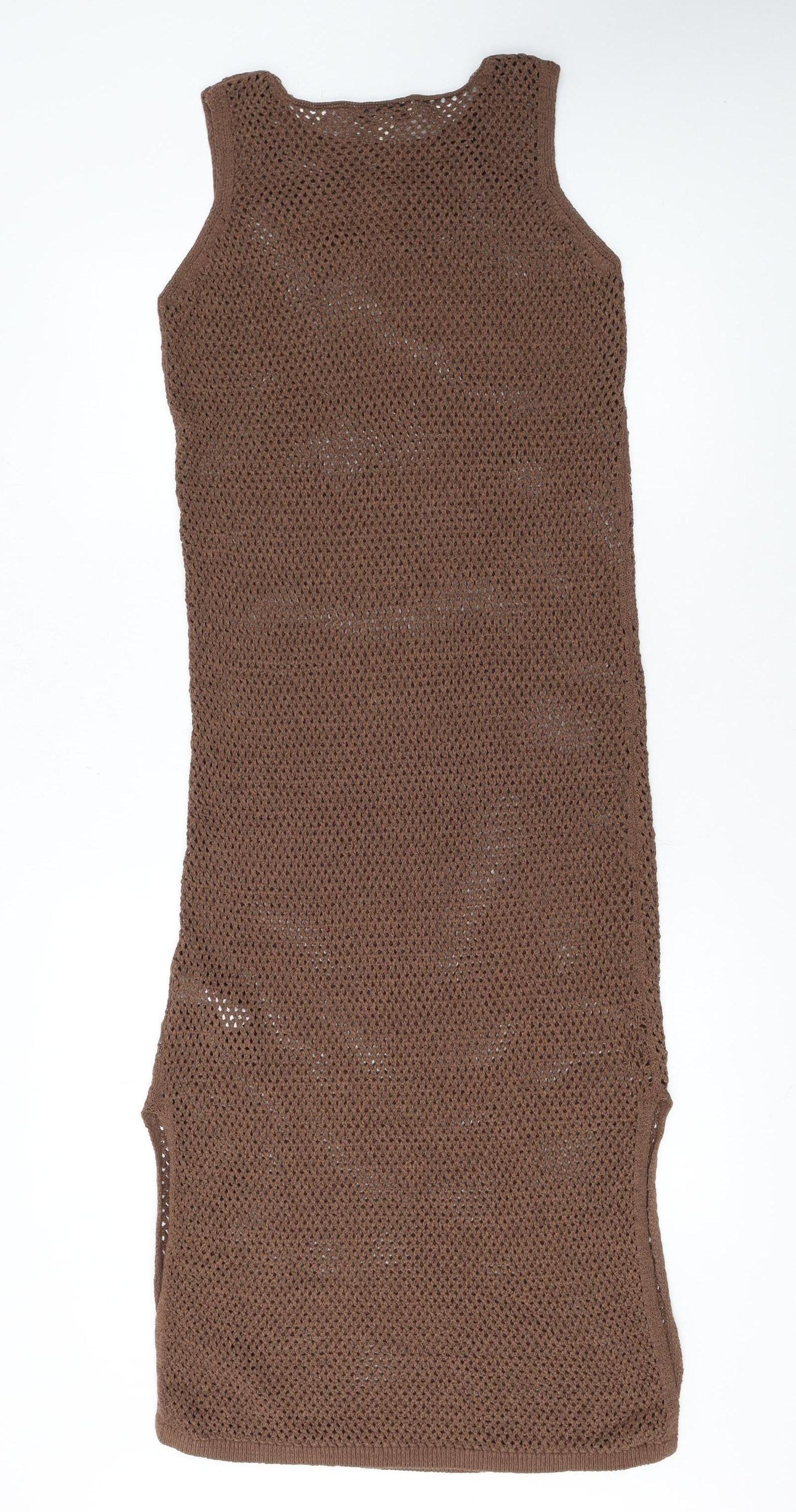 Marks and Spencer Women Brown Crochet Slip Dress Size S Sleeveless Midi