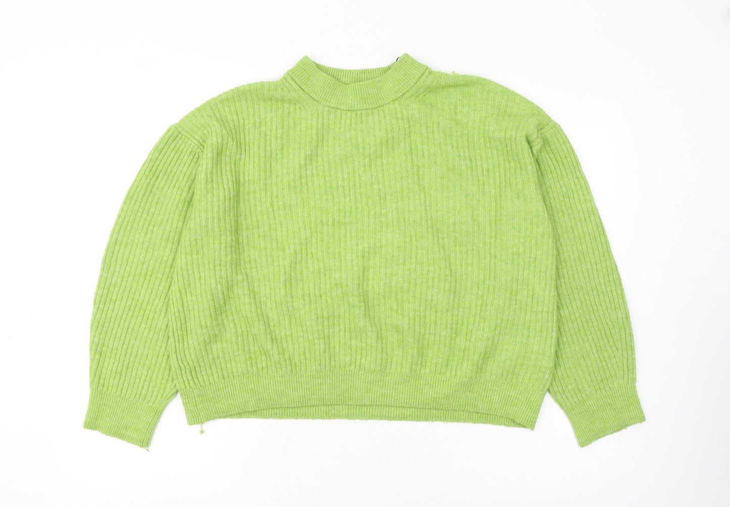H&M Women's Green Mock Neck Ribbed Knit Pullover Jumper Size 12
