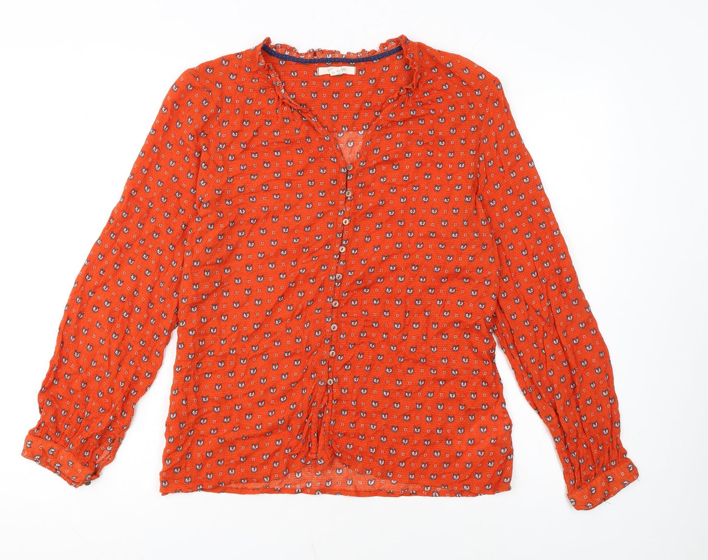 White Stuff Women's Orange Fox Print Long Sleeve Viscose Blouse UK 14