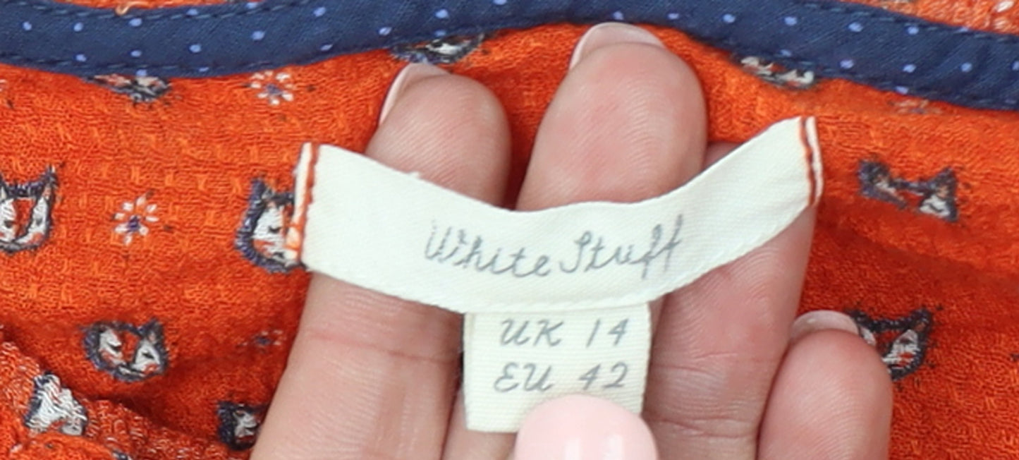 White Stuff Women's Orange Fox Print Long Sleeve Viscose Blouse UK 14