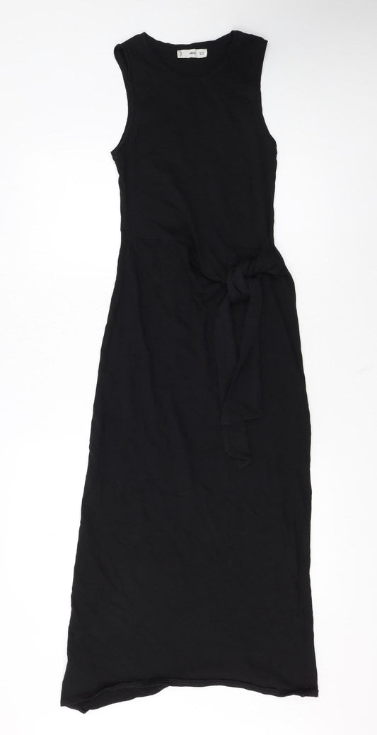 MNG Women’s Black Cotton Midi Tank Dress Size 8 Sleeveless Belted