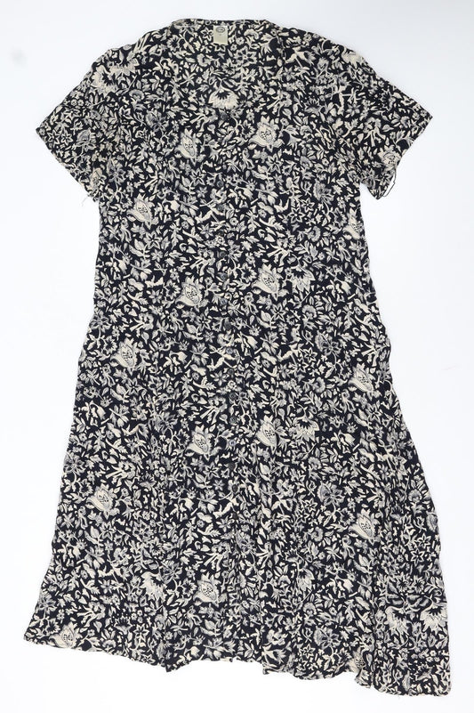C&A Women’s Black Floral Midi A-Line Dress Size 16 Short Sleeve