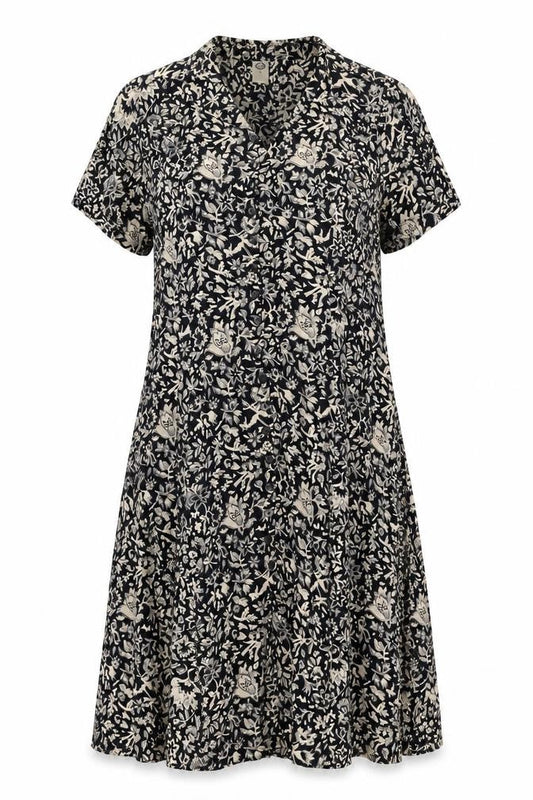 C&A Women’s Black Floral Midi A-Line Dress Size 16 Short Sleeve