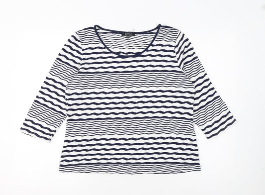 Soon Women Blue White Striped 3/4 Sleeve Jersey T-Shirt Size 14