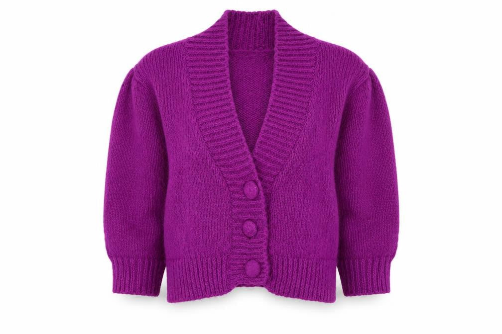 Zara Women Purple Chunky Knit Cardigan Size S V-Neck Wool Blend