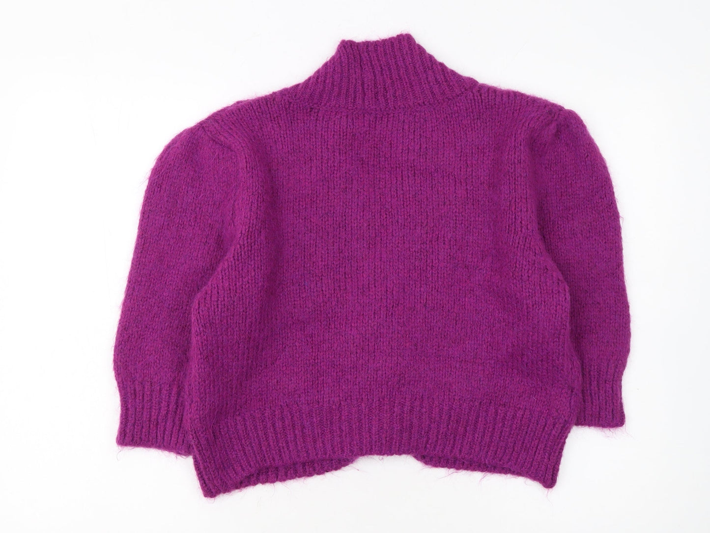 Zara Women Purple Chunky Knit Cardigan Size S V-Neck Wool Blend