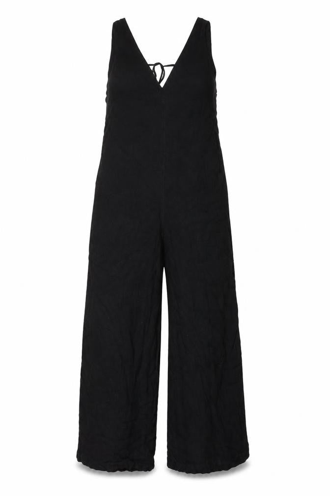 Topshop Women Black Linen Blend Wide Leg Sleeveless Jumpsuit UK 10