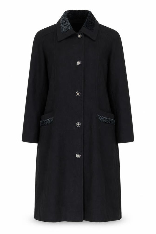 Gallery Women’s Black Wool Long Overcoat Petite Size 11-12