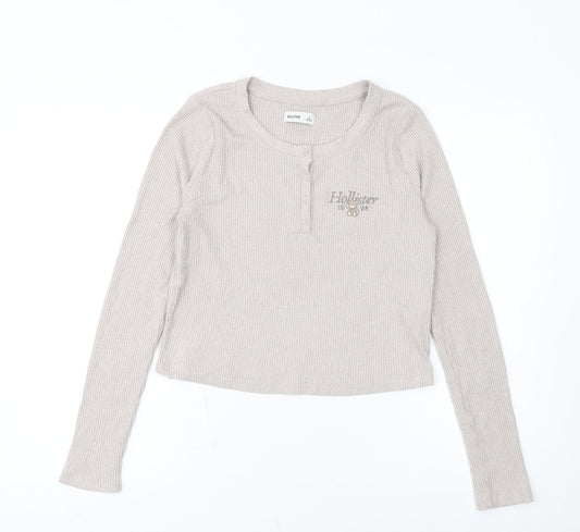 Hollister Women’s Beige Ribbed Cropped Henley Top Size S