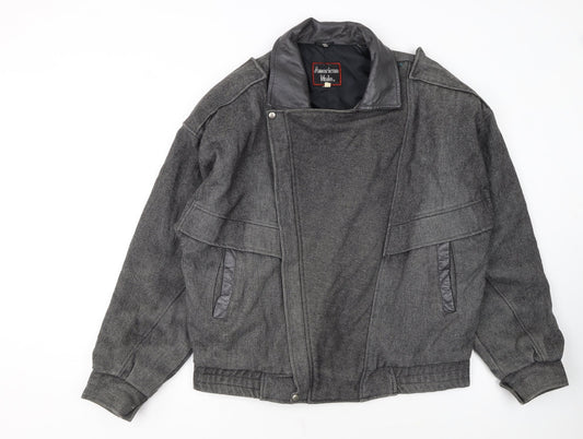 American Male Unisex Grey Wool Bomber Jacket L Classic Retro Style