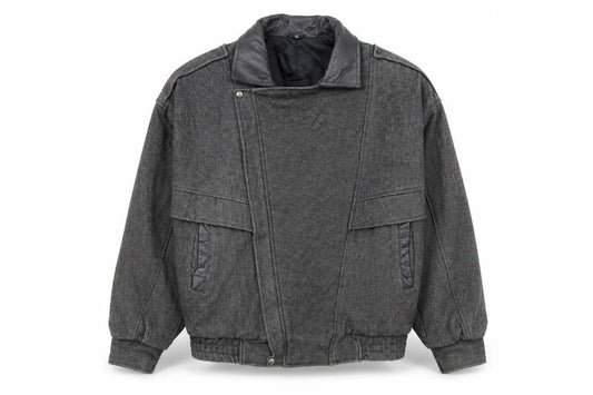 American Male Unisex Grey Wool Bomber Jacket L Classic Retro Style