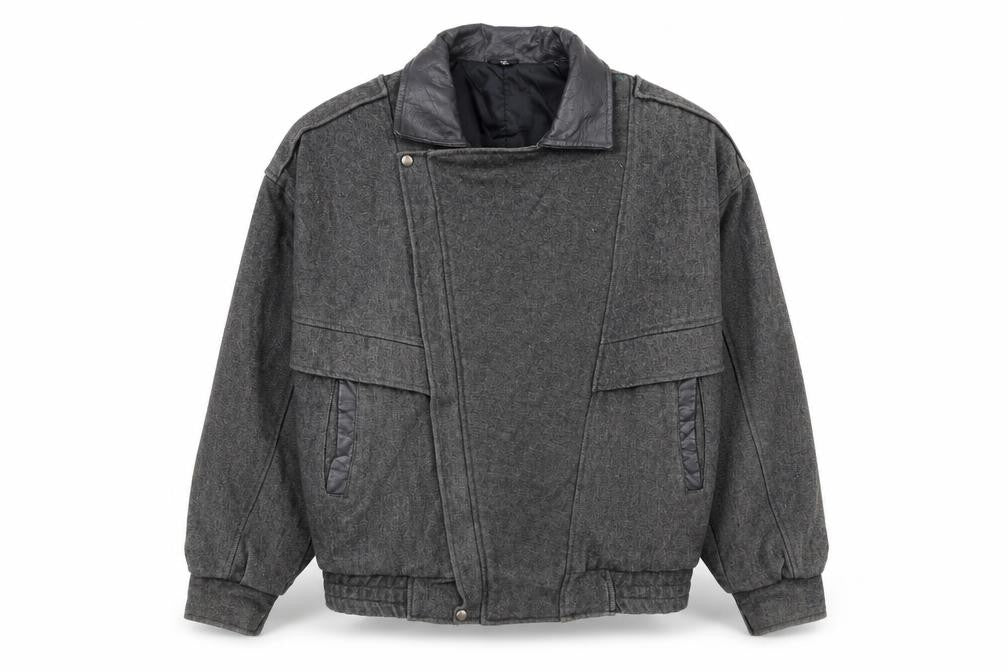 American Womens Male Grey Wool Bomber Jacket L Classic Retro Style