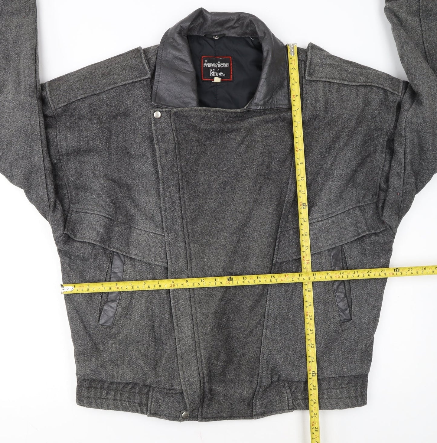 American Male Unisex Grey Wool Bomber Jacket L Classic Retro Style