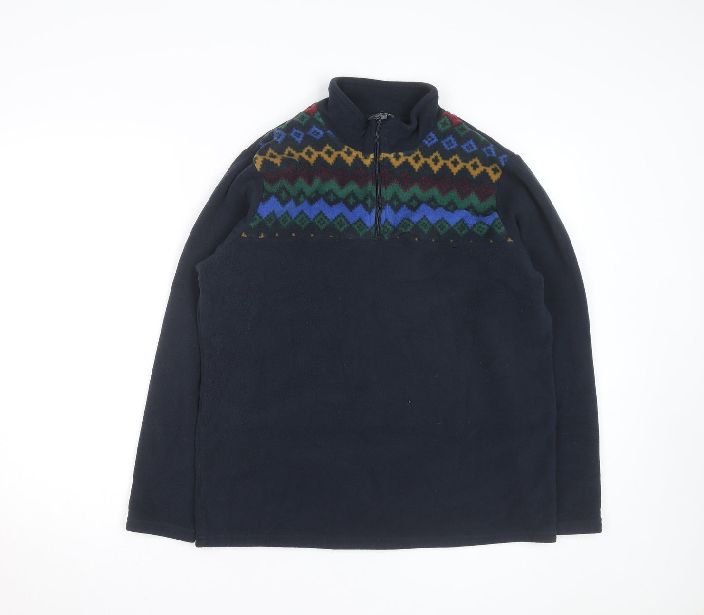 Cotton Traders Men's Blue Fair Isle Fleece 1/4 Zip Pullover Jumper L