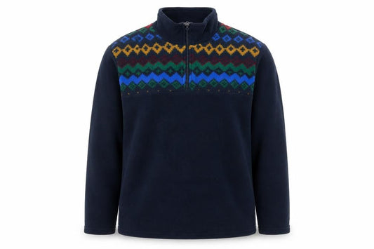 Cotton Traders Men's Blue Fair Isle Fleece 1/4 Zip Pullover Jumper L