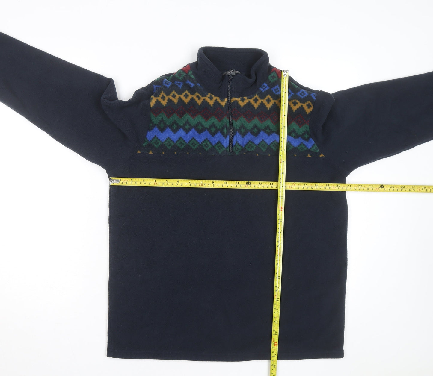 Cotton Traders Men's Blue Fair Isle Fleece 1/4 Zip Pullover Jumper L