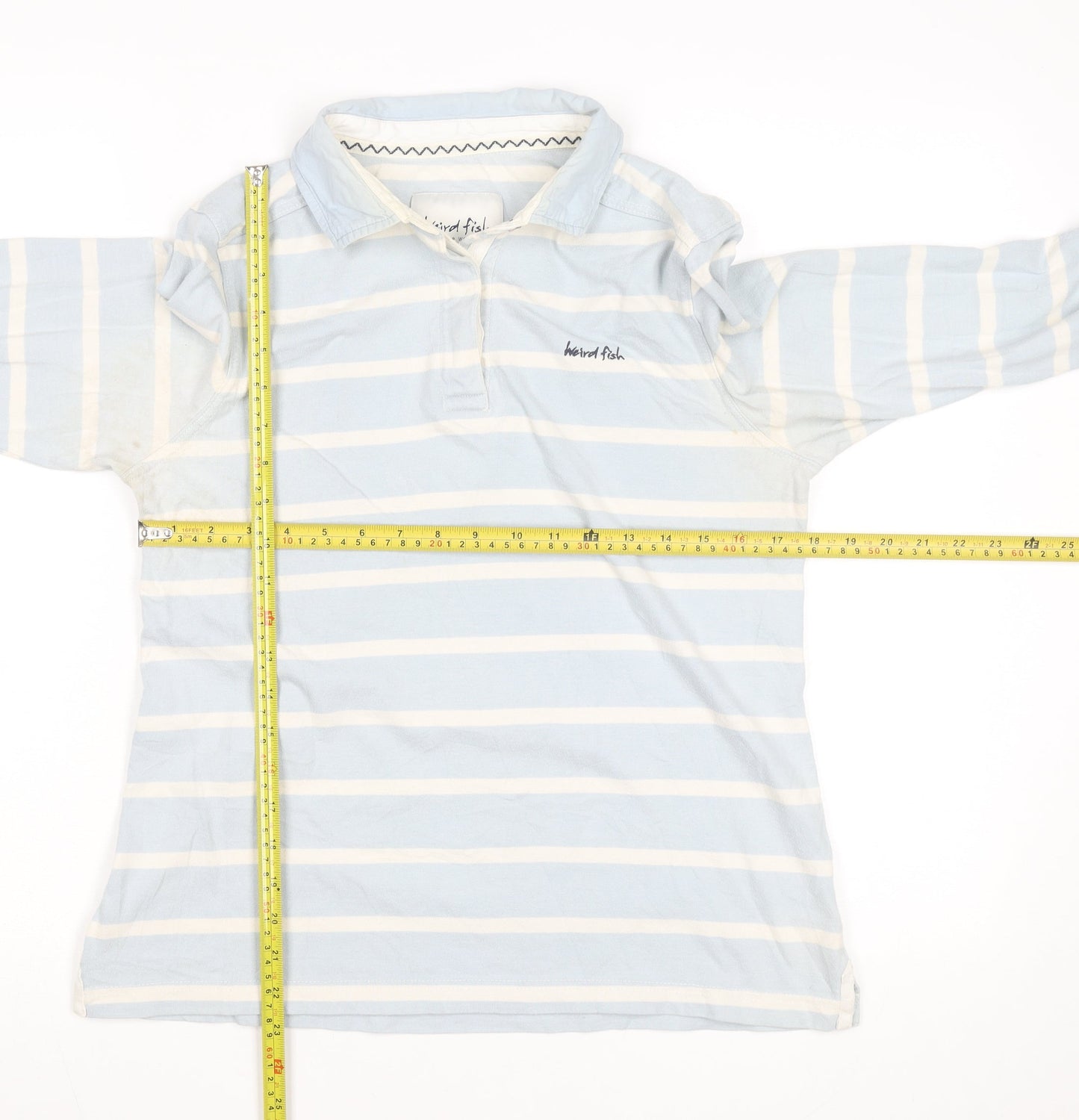 Weird Fish Women's Blue Striped Cotton Long Sleeve Polo Shirt Size 14