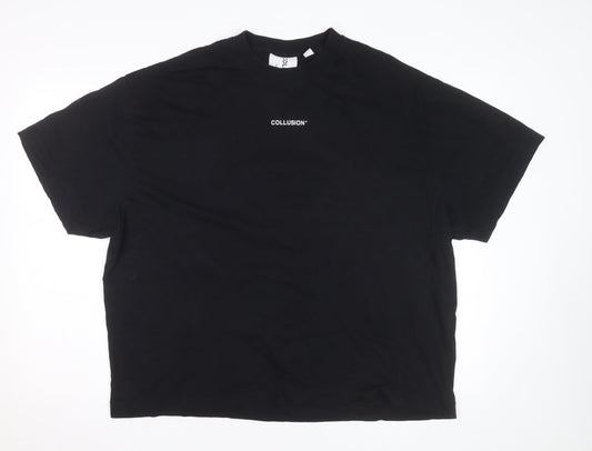 Collusion Men's Black Graphic Fire Print Relaxed Fit T-Shirt Size L