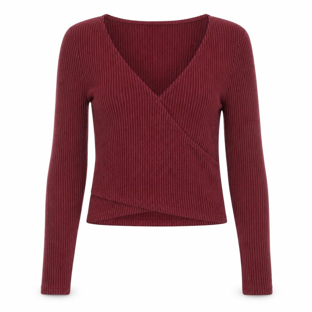 Hollister Womens Burgundy Wrap Ribbed Pullover Jumper XS