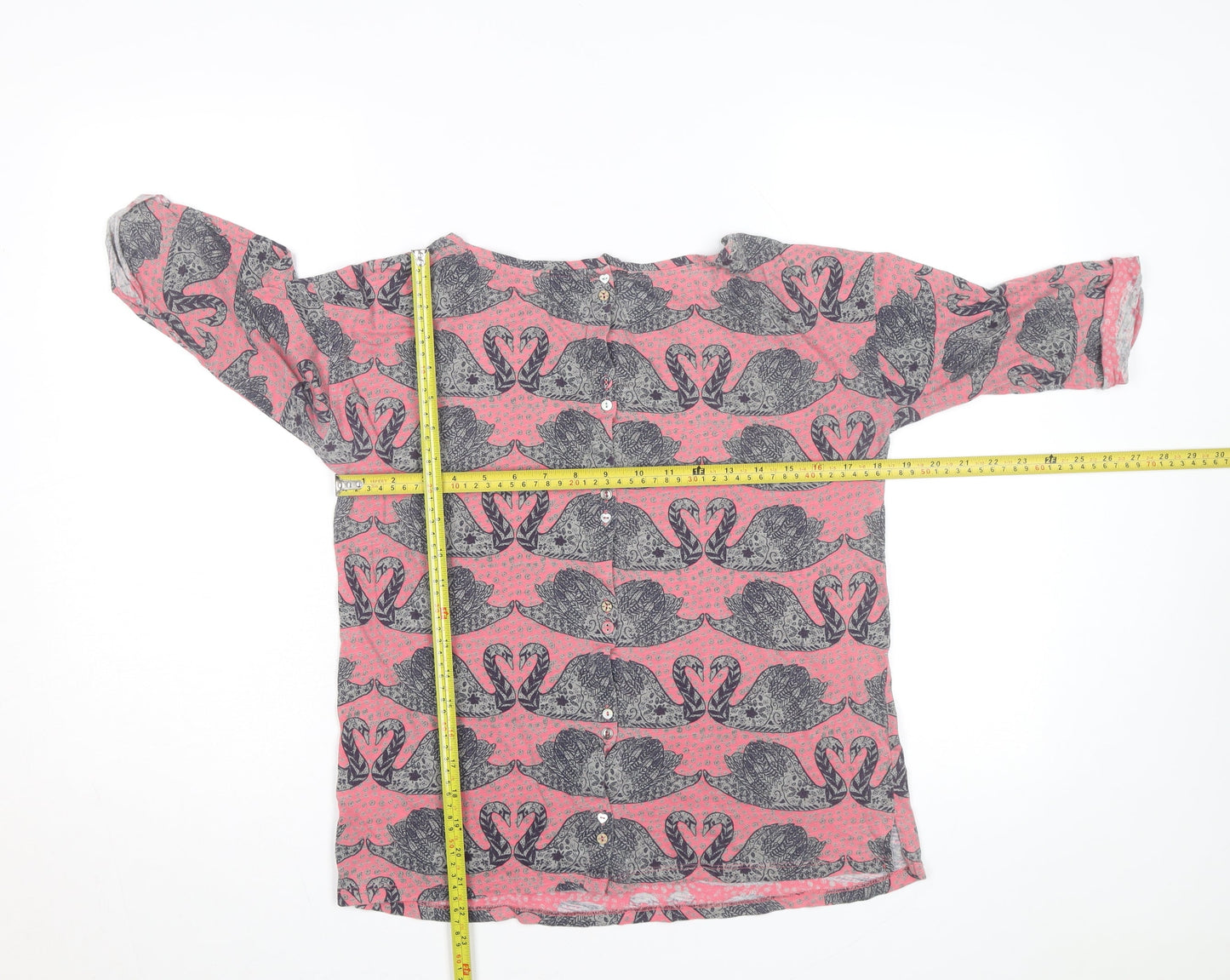 White Stuff Women’s Pink Swan Print Cotton Tunic Blouse Size 10