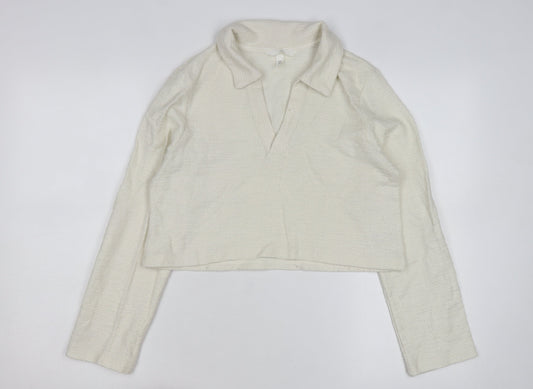 H&M MAMA Womens Ivory Collared Knit Pullover Jumper Size 12