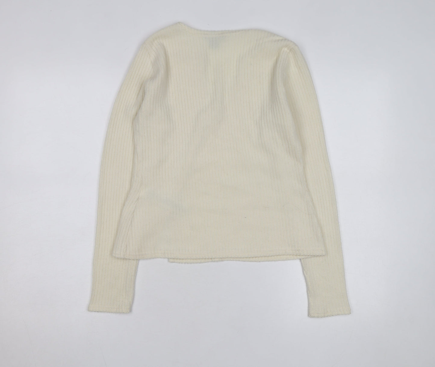 PrettyLittleThing Women Ivory Ribbed V-Neck Button Cardigan M