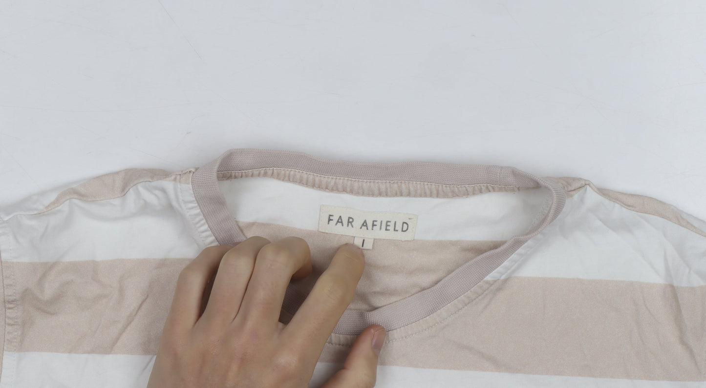 Far Afield Men's Beige White Striped Crew Neck T-Shirt Size L