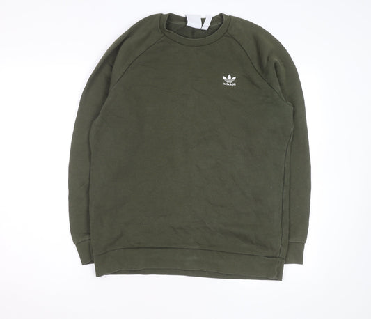 Adidas Men Green Crew Neck Pullover Sweatshirt M Regular Fit