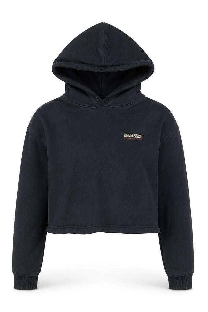Napapijri Women's Black Cropped Pullover Hoodie Size S Graphic Back
